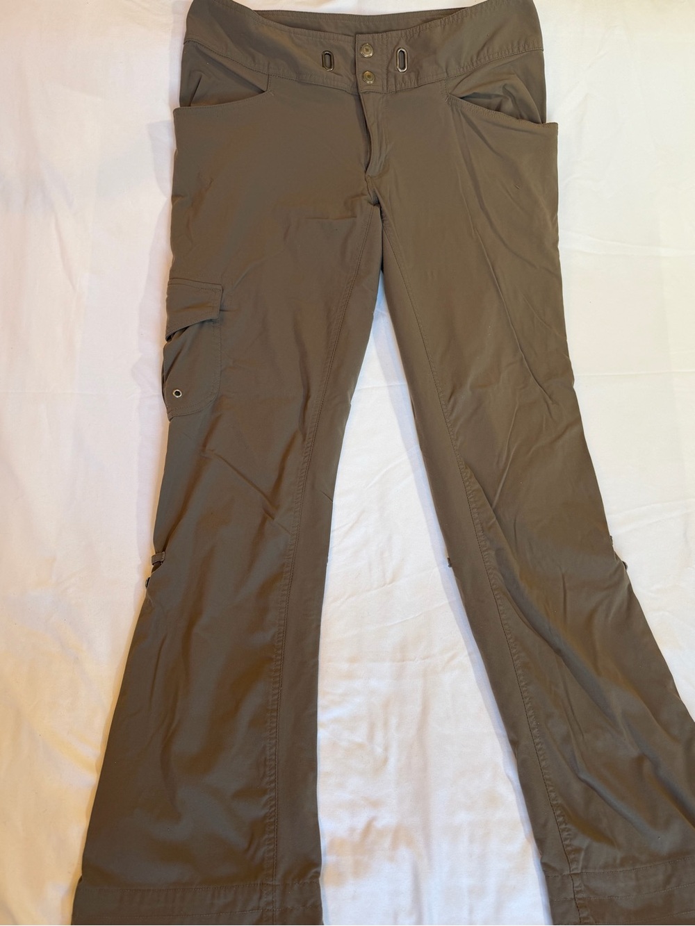 Columbia 1369941 Womens 10R Cargo Hiking Pants Olive Brown Nylon Stretch Roll Up